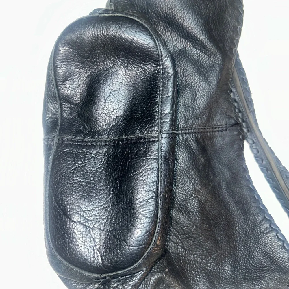 Y2K Lucky Brand Black Pebbled Soft Leather Hobo Shoulder Bag Purse Lace Up Sides